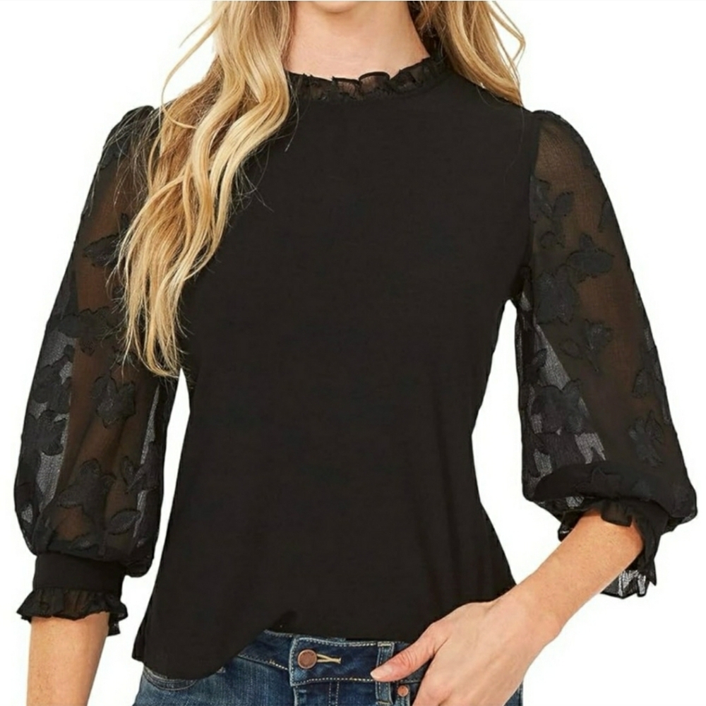 Cece mock neck top black